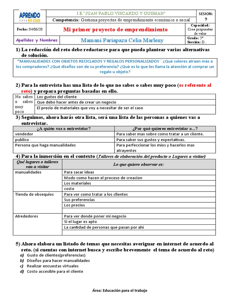 Mi Primer Proyecto de Emprendimiento | PDF | Cliente | Iniciativa ...