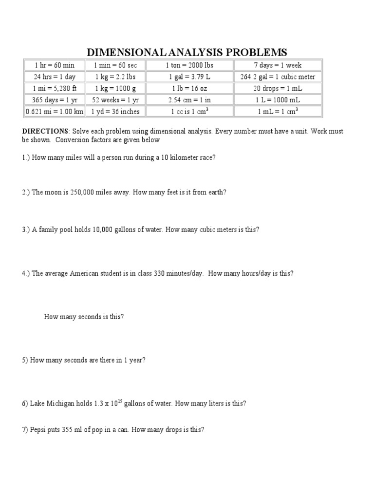 Dimensional Analysis Problems | PDF | Gallon | Ounce