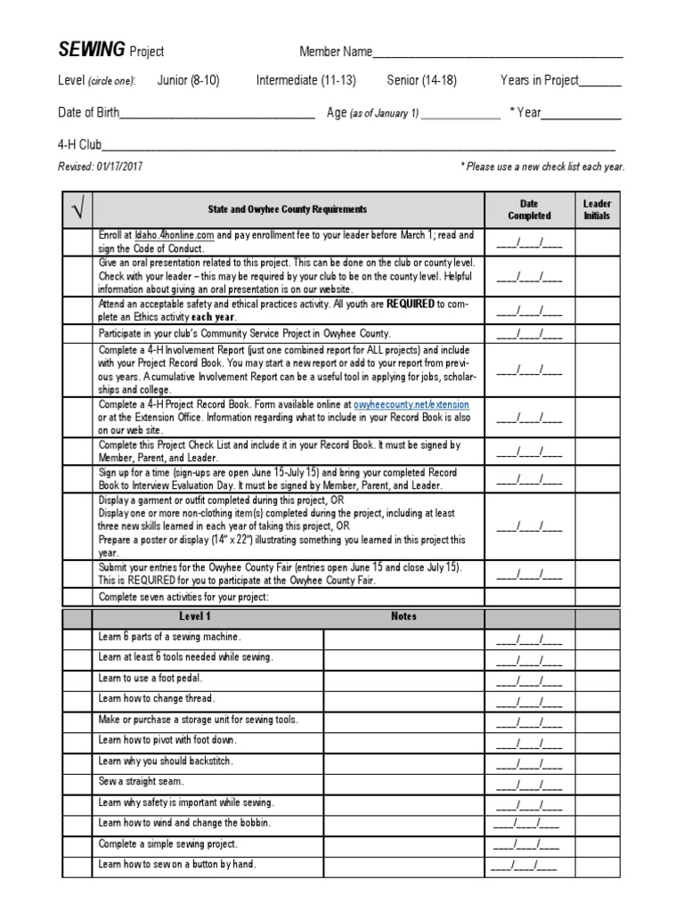 Checklist Sewing PDF PDF Patchwork Sewing