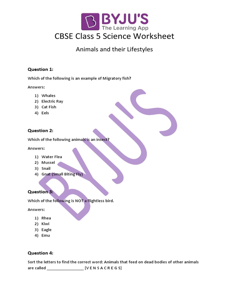 cbse class 5 science worksheet animals pdf pdf