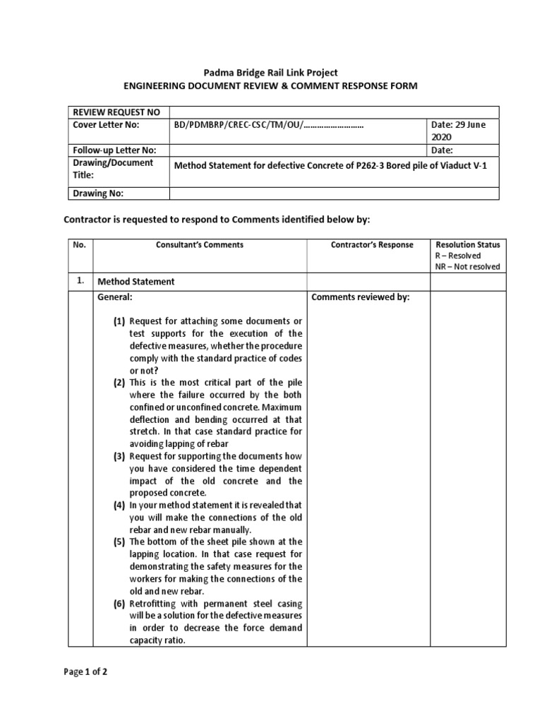 Padma Bridge Rail Link Project Engineering Document Review & Comment ...