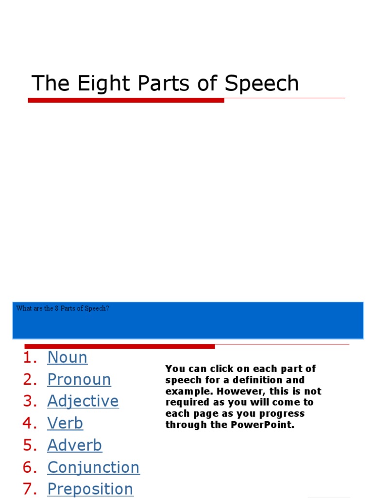 The Eight Parts of Speech | PDF | Adverb | Part Of Speech