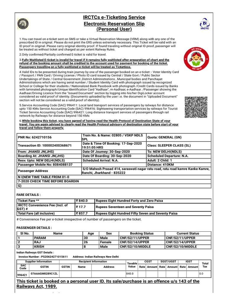 IRCTC e-Ticketing Guidelines and Details | PDF | Identity Document ...