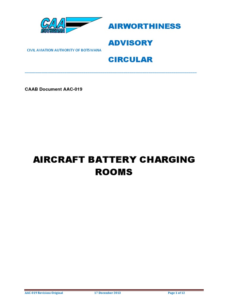 Aircraft Battery Charging Rooms Airworthiness Advisory Circular PDF Materials Chemicals