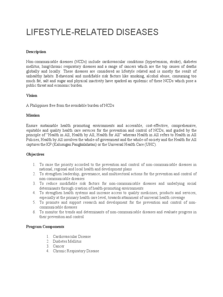Lifestyle-Related Diseases: Description | PDF | Non Communicable ...