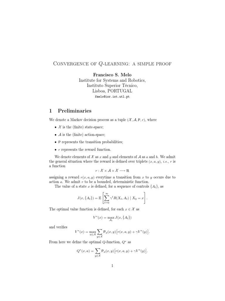 Convergence Of Q Learning Pdf Sequence Discrete Mathematics