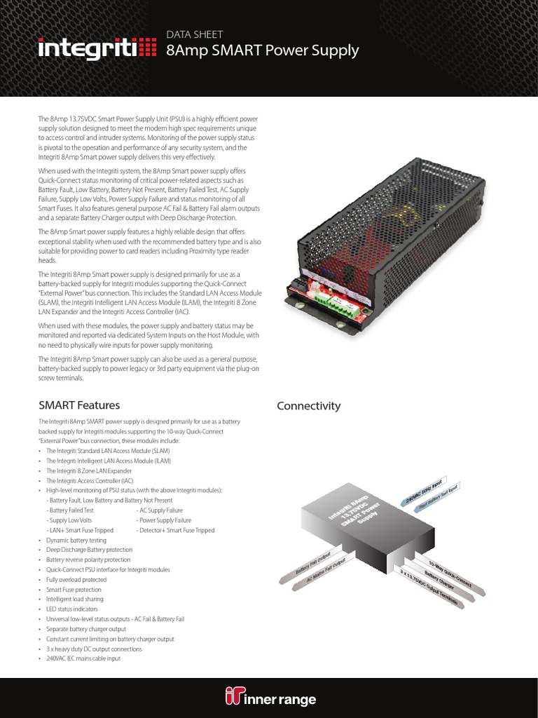 8amp SMART Power Supply Data Sheet PDF Power Supply Battery Charger