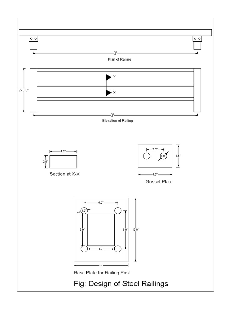 Steel railing design plan and sections | PDF