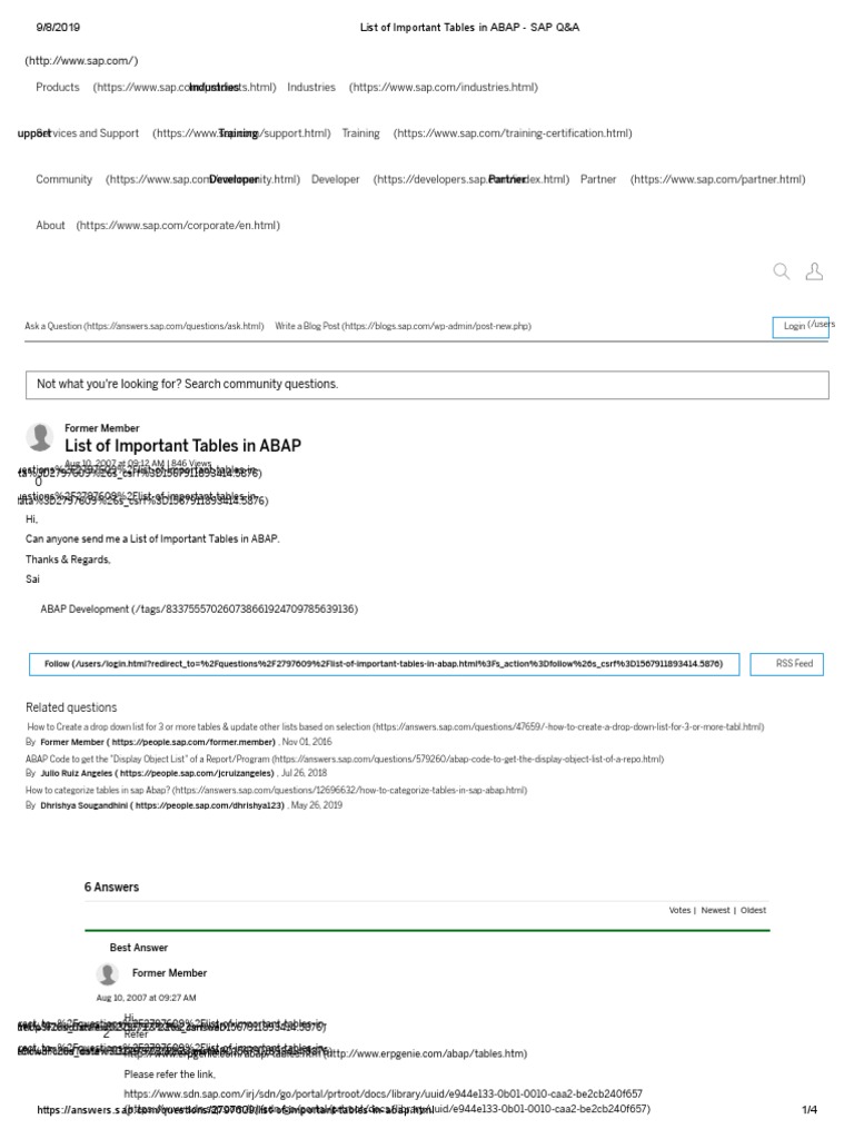 List of Important Tables in ABAP - SAP Q&A | PDF | Business ...