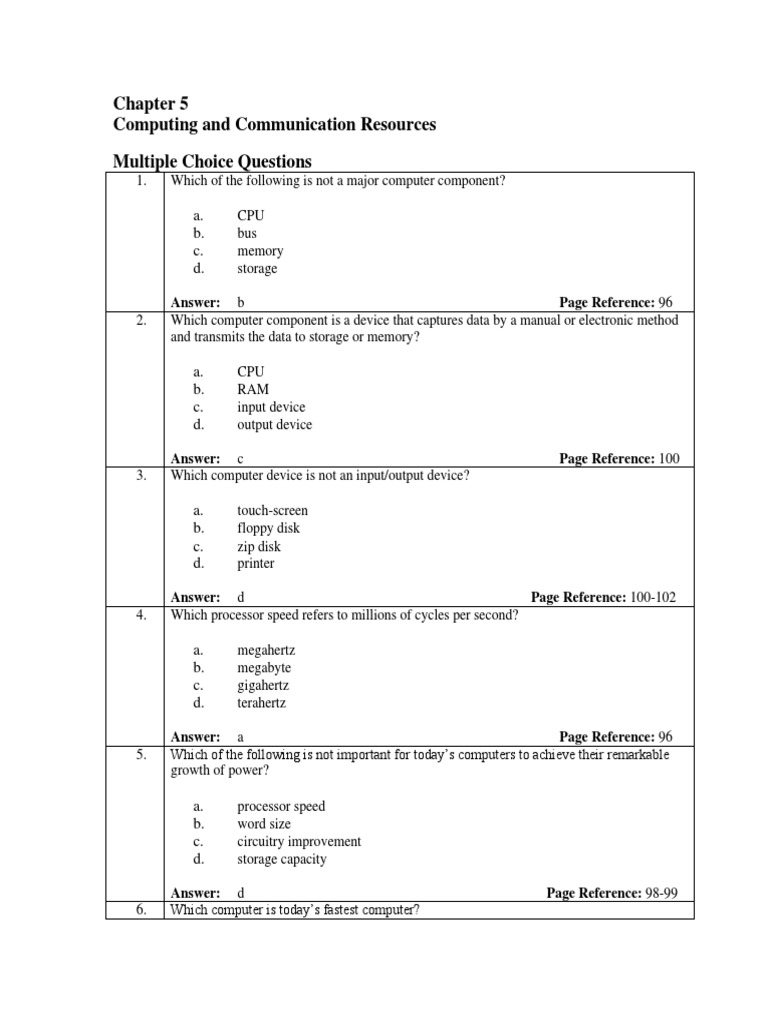 Computing and Communication Resources Multiple Choice Questions | PDF ...