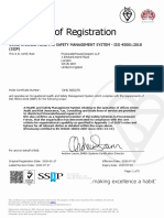 Certificate of Registration: Occupational Health & Safety Management System - Iso 45001:2018 (SSIP)