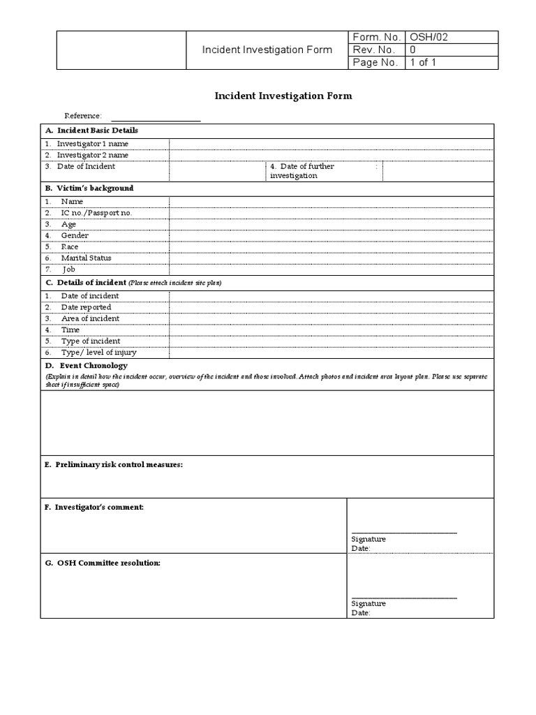 Incident Investigation Form Template | PDF