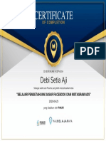 Debi Setia Aji BelajarPengetahuanDasarFacebookdanInstagramAds by PAKAR 25september2020 Completion Certificate