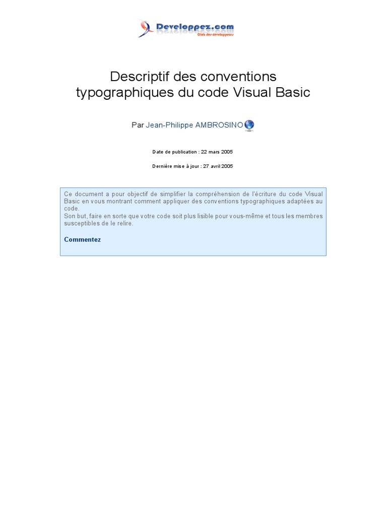 Conventions typographiques Visual Basic | PDF | Variable (informatique ...