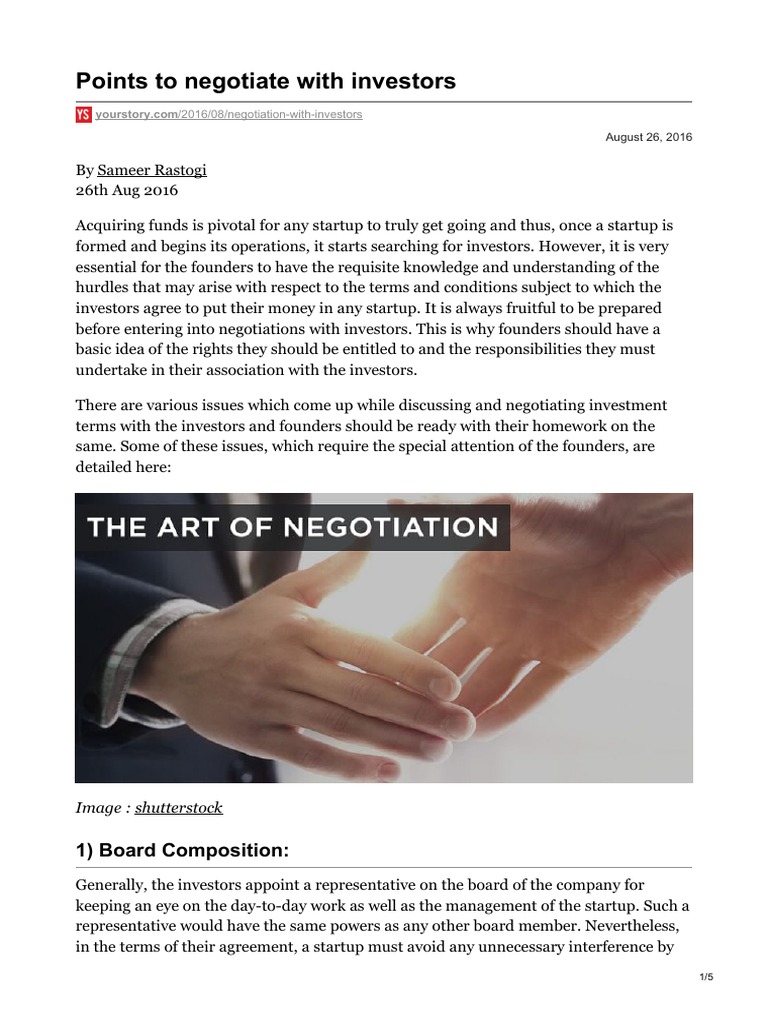 Key Negotiation Points for Startups | PDF | Startup Company | Small ...