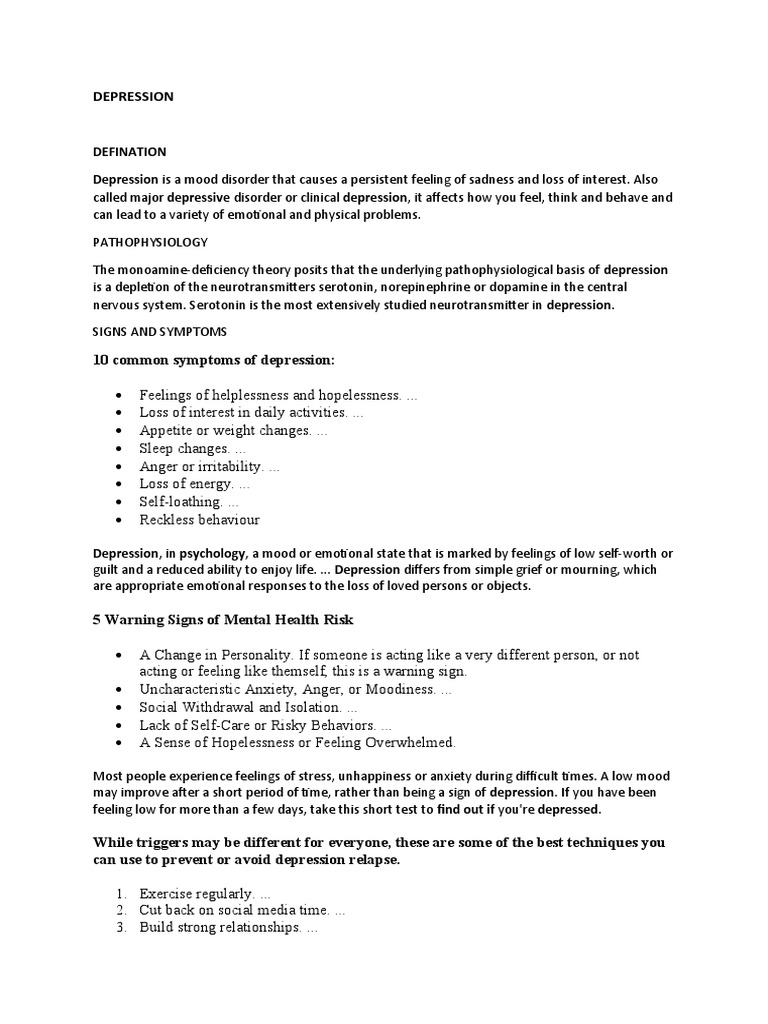 DEPRESSION | PDF | Major Depressive Disorder | Depression (Mood)