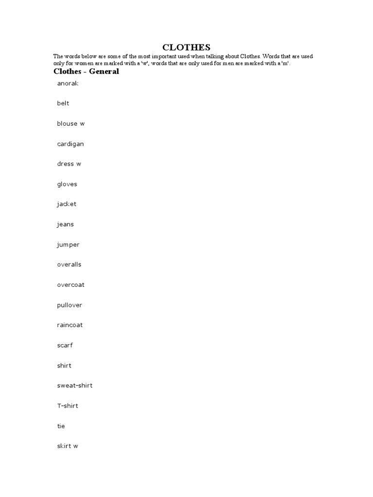Essential Clothing Vocabulary Guide | PDF