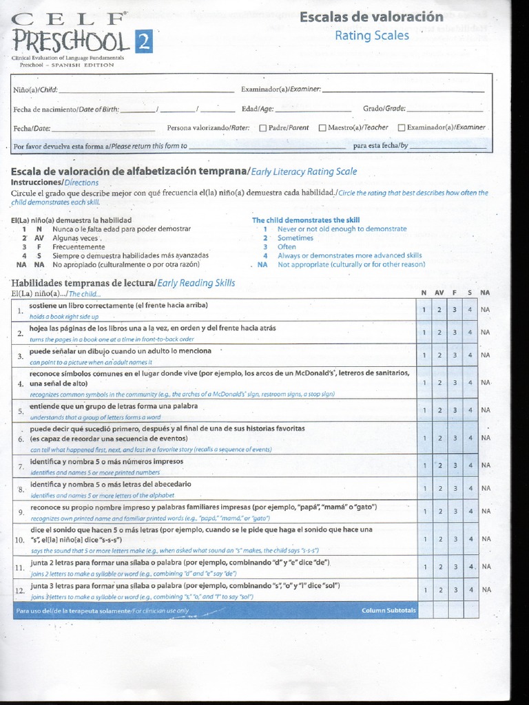 Celf Preschool 2 Scoring Manual Pdf