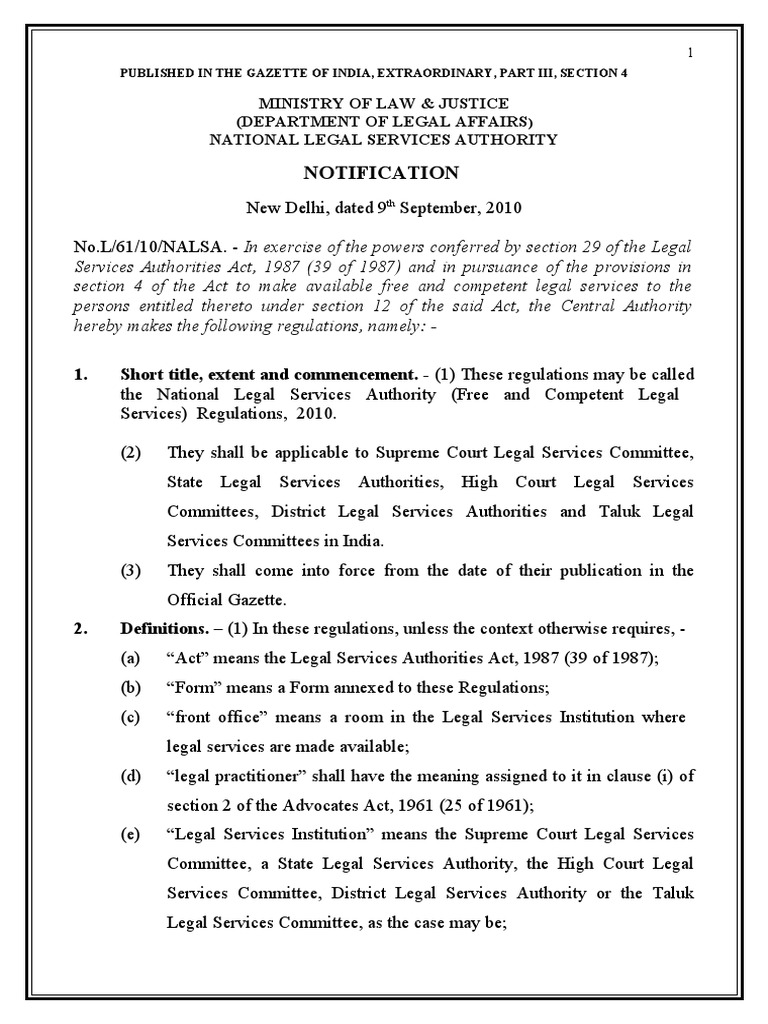 NALSA (Free and Competent Legal Services) Regulations 2010 PDF