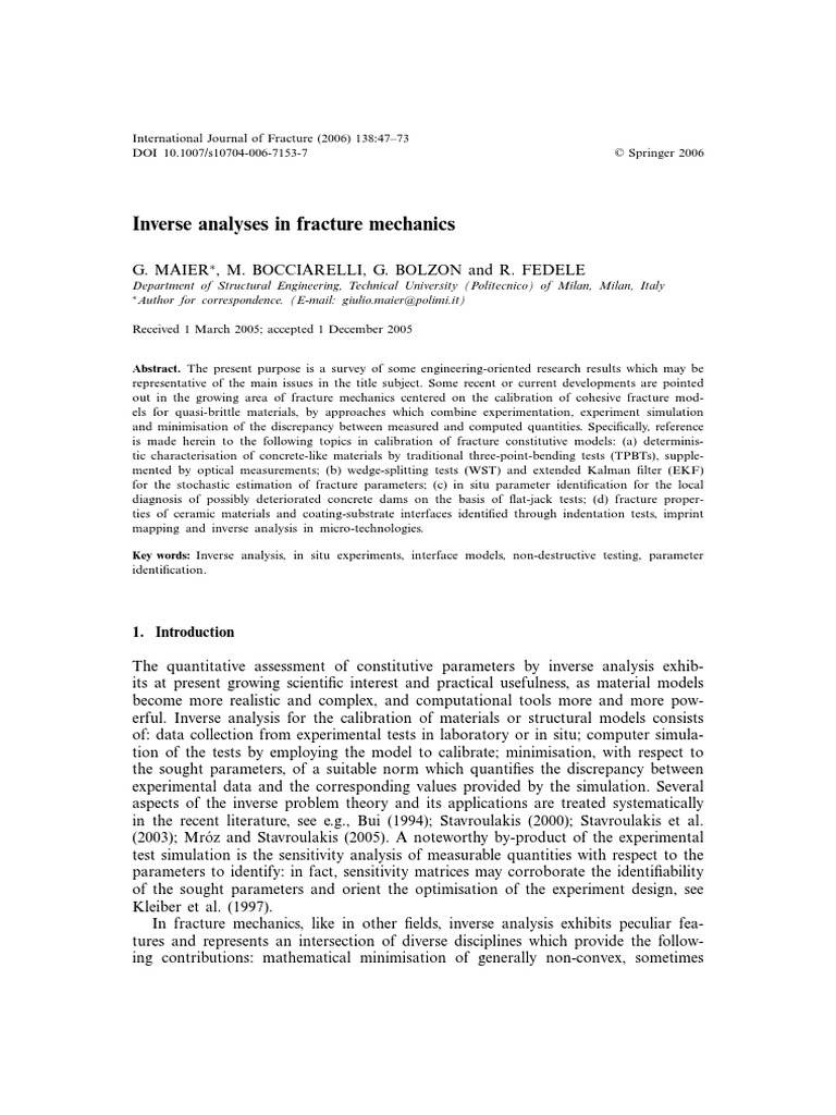 Inverse Analyses in Fracture Mechanics | PDF | Fracture Mechanics ...