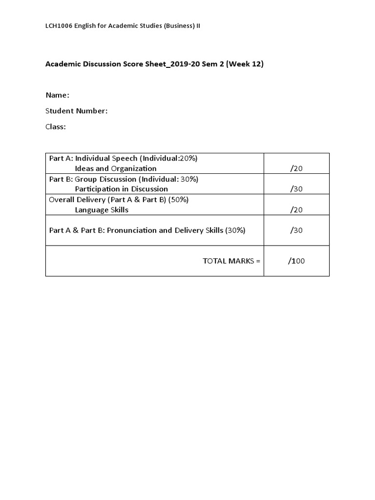 Score Sheet - Template | PDF