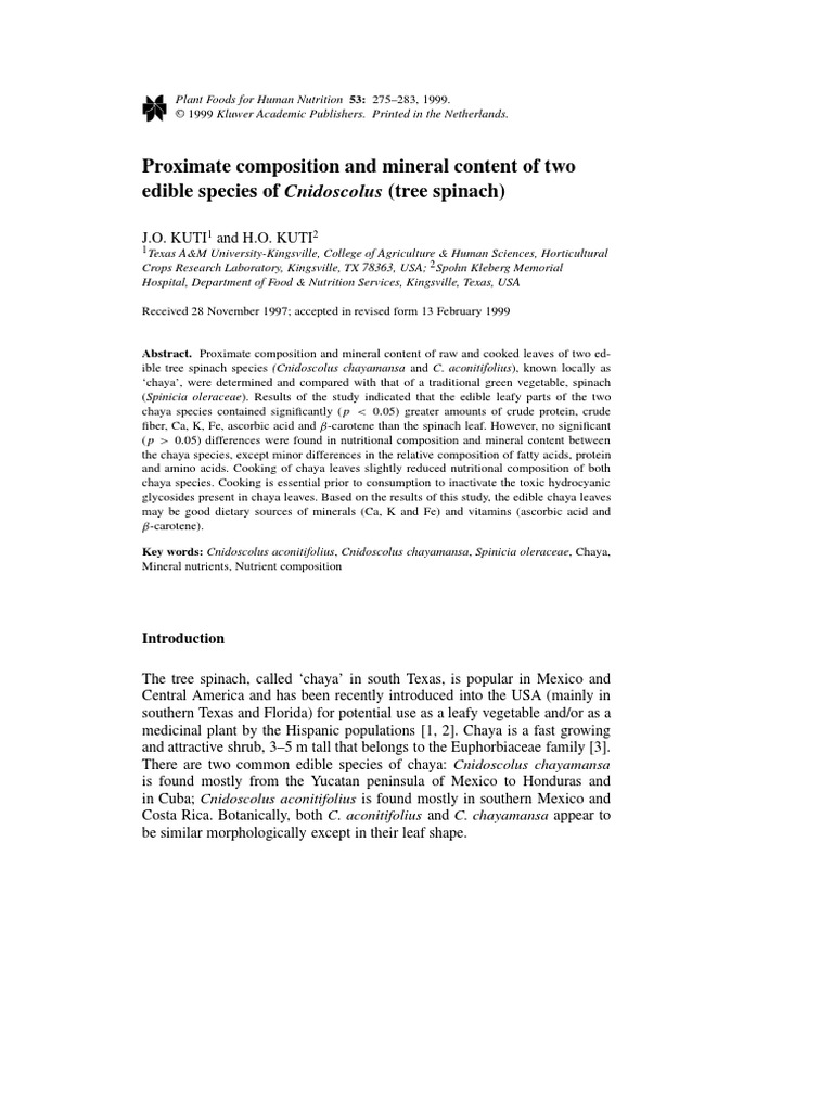 Proximate Composition and Mineral Content of Two Edible Species of ...