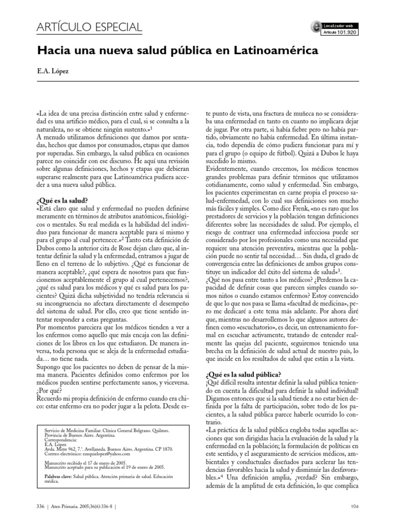 LECTURA 2 - Hacia Una Nueva Salud Pública PDF | PDF | Cuidado de la ...