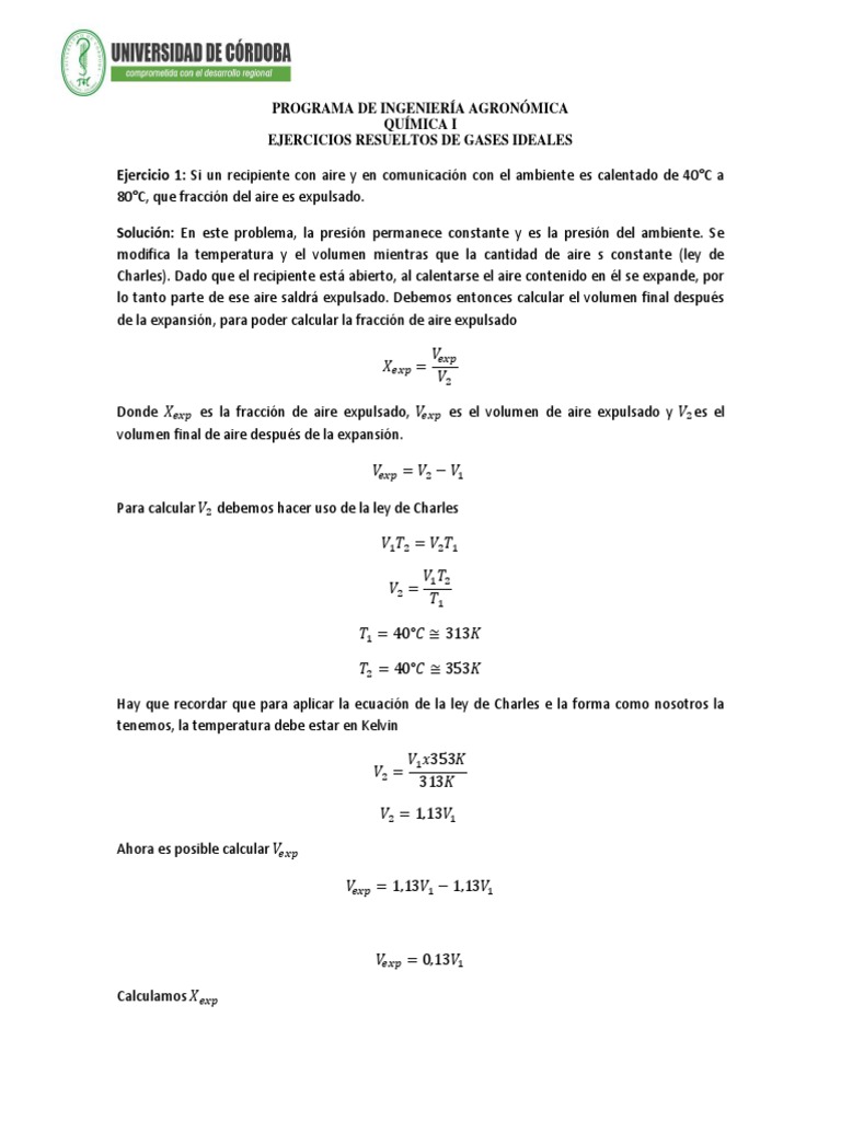 Ejercicios Resueltos de Gases Ideales | PDF | Gases | Mole (Unidad)