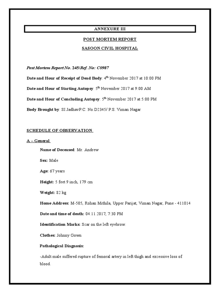 Post Mortem Report Final PDF Autopsy Human Anatomy