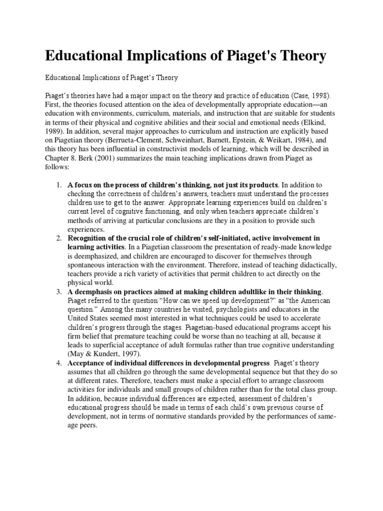 Educational Implications of Piaget's Theory | PDF | Teachers ...