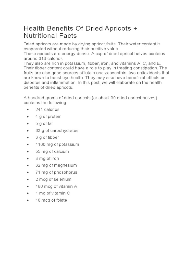 Dried Apricots: Health & Nutrition | PDF