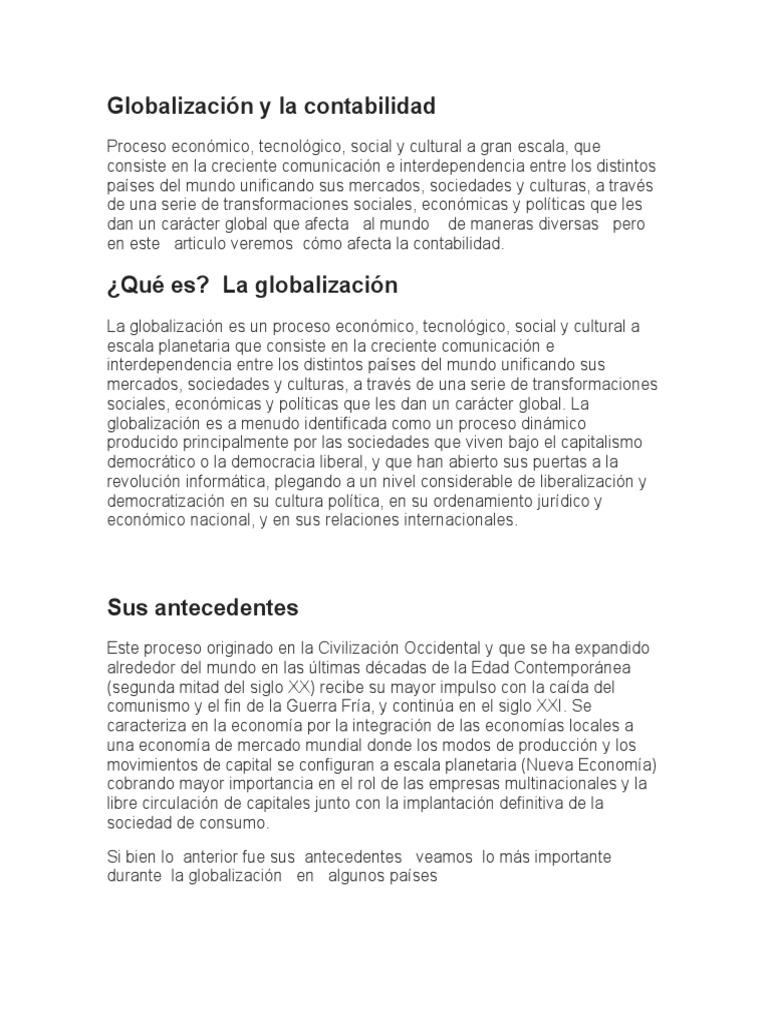 Impacto de la Globalización en Contabilidad | PDF | Globalización ...
