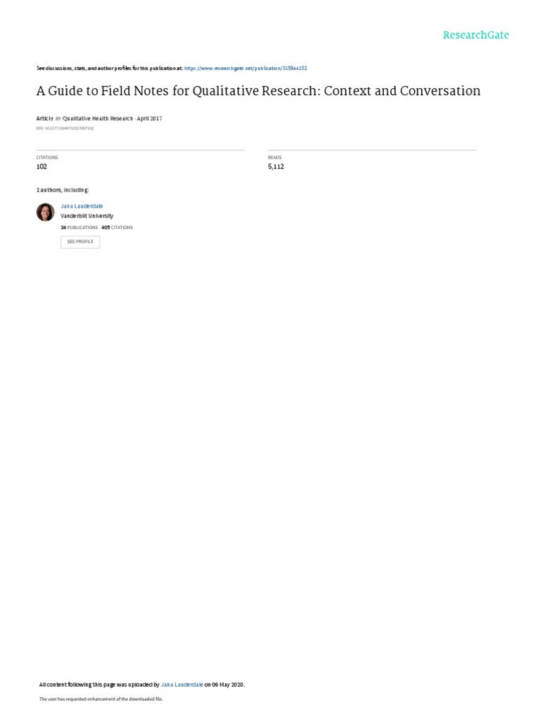 A Guide To Field Notes For Qualitative Research: Context and ...