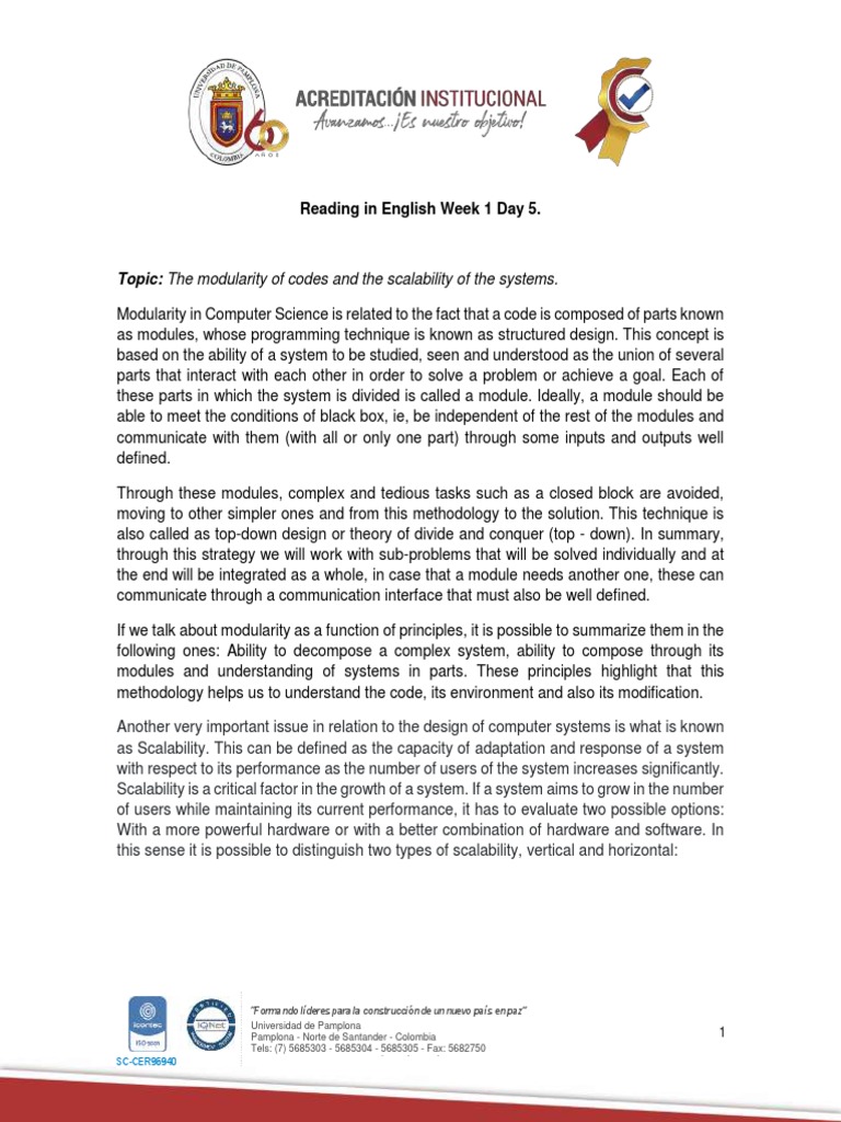 Topic: The Modularity of Codes and The Scalability of The Systems | PDF ...