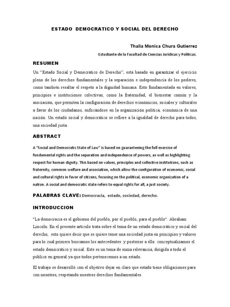 Estado Social y Democrático de Derecho | PDF | Estado (política ...