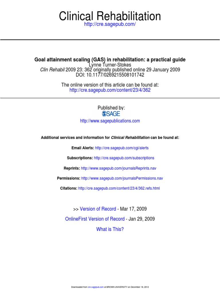 Clinical Rehabilitation: Goal Attainment Scaling (GAS) in ...