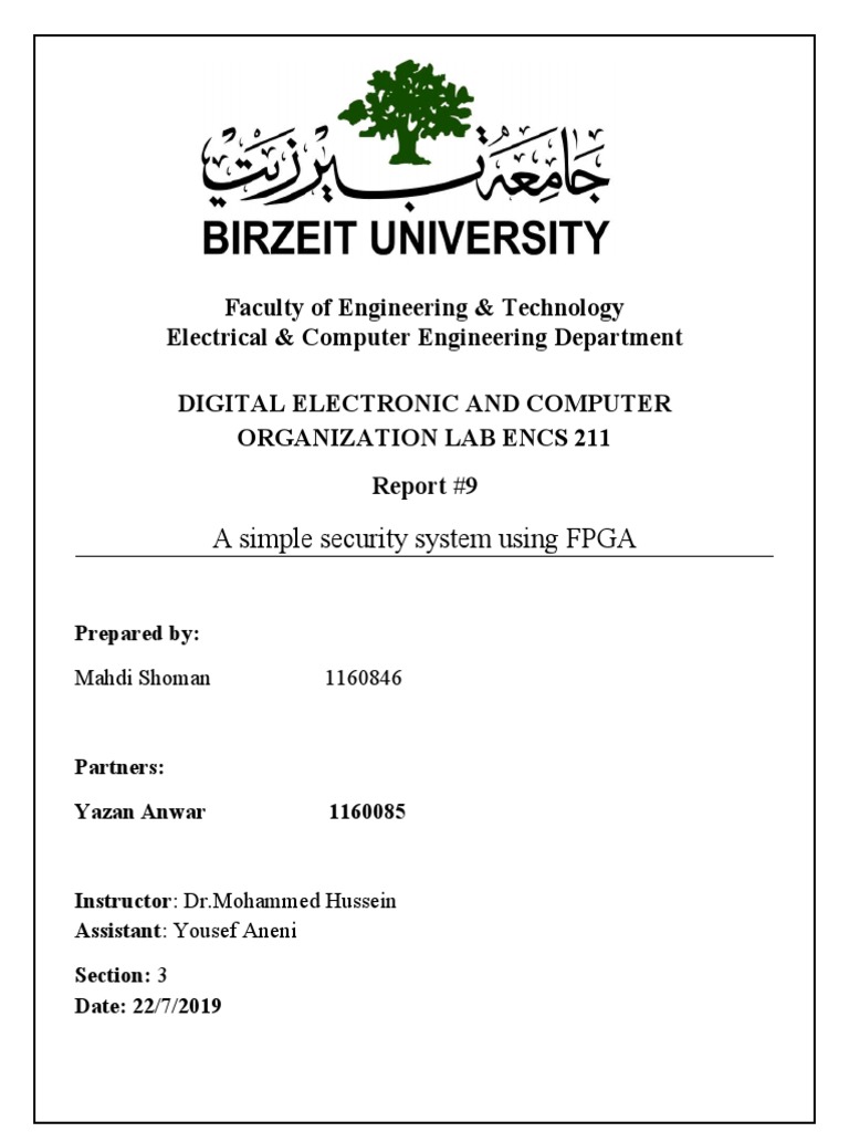 FPGA-Based Digital Lock System Report | PDF | Field Programmable Gate ...