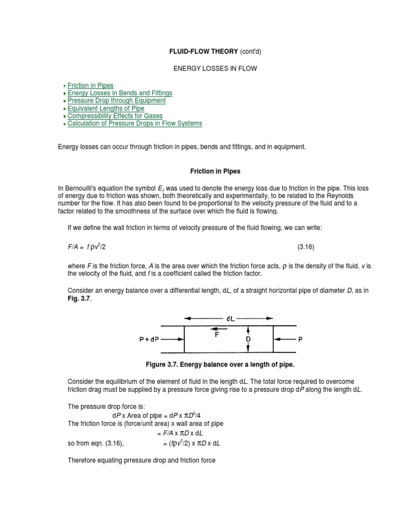 Fluid Flow Theory Energy Losses | PDF | Fluid Dynamics | Friction