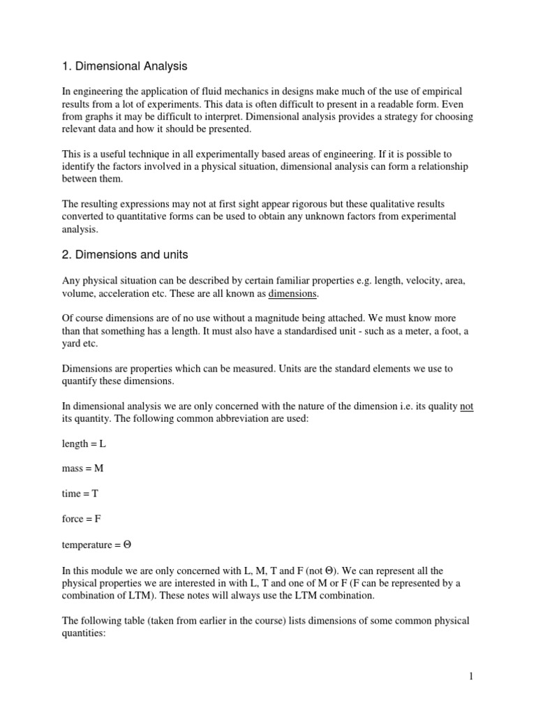 Dimensional Analysis PDF Mechanical Engineering Physical Quantities