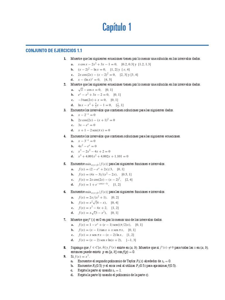 T2 Ejercicios y Anexos Del Texto Analisis Numerico Richard Burden Decima  Edicion PDF | PDF | Intervalo (Matemáticas) | Pi