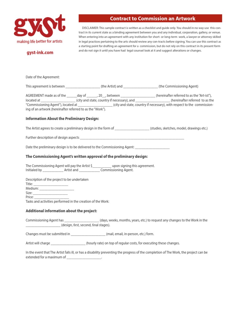 Contract To Commission An Artwork Making Life Better For Artists PDF