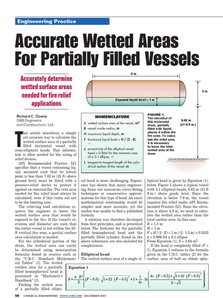 Accurate Wetted Areas for Partially Filled Vessels Multiplication Ellipse
