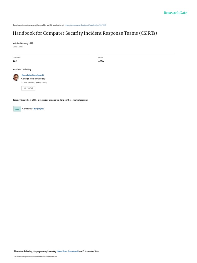 Handbook For Computer Security Incident Response T | PDF | Internet ...