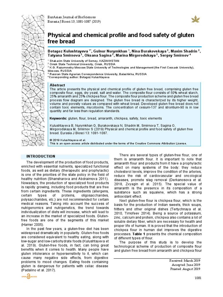 Physical and Chemical Profile and Food Safety of Gluten Free Bread 7229 ...