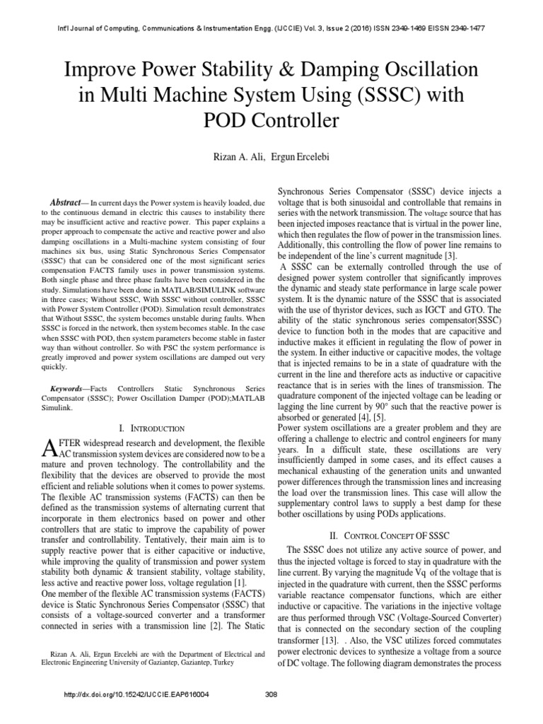 Power Stability with SSSC & POD | PDF | Electric Power Transmission ...