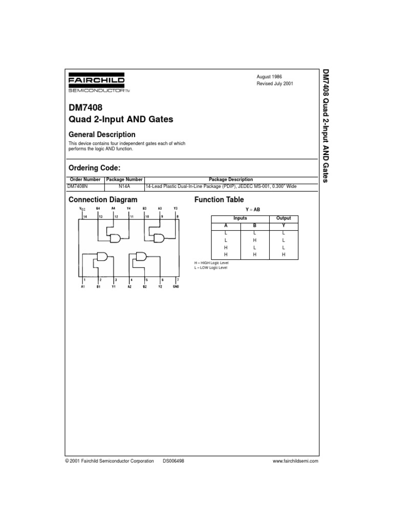DM7408 Quad 2-Input AND Gates: General Description | PDF