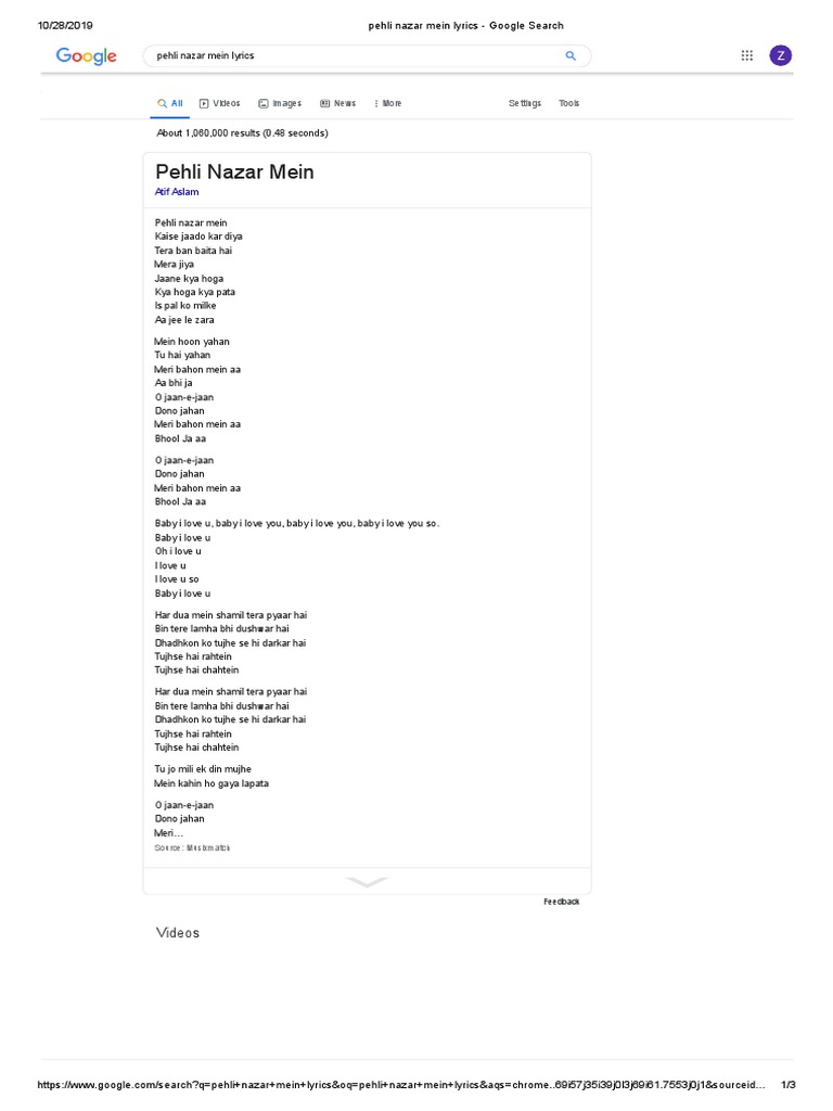 Pehli Nazar Mein Lyrics Google Search Pdf