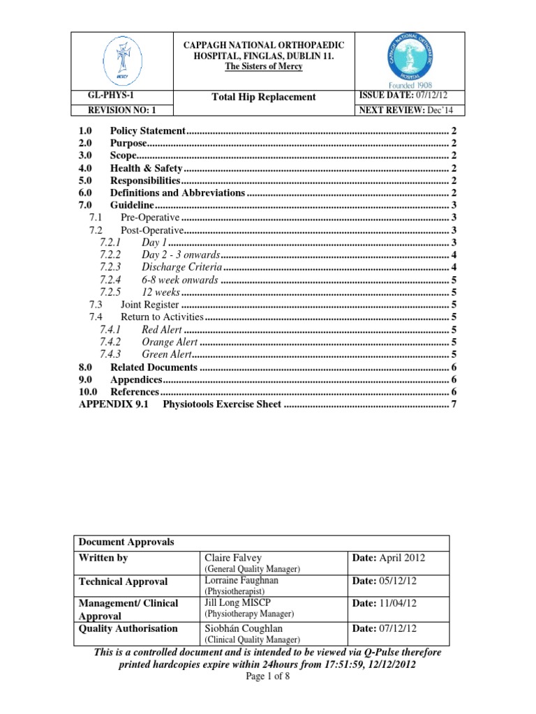 Total Hip Replacement Physiotherapy Guide | PDF | Physical Therapy ...