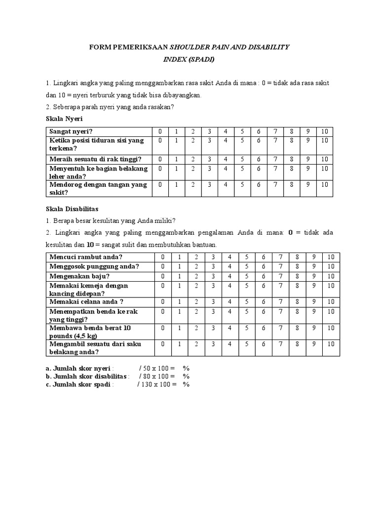 Interpretasi Skor SPADI untuk Nyeri Bahu | PDF