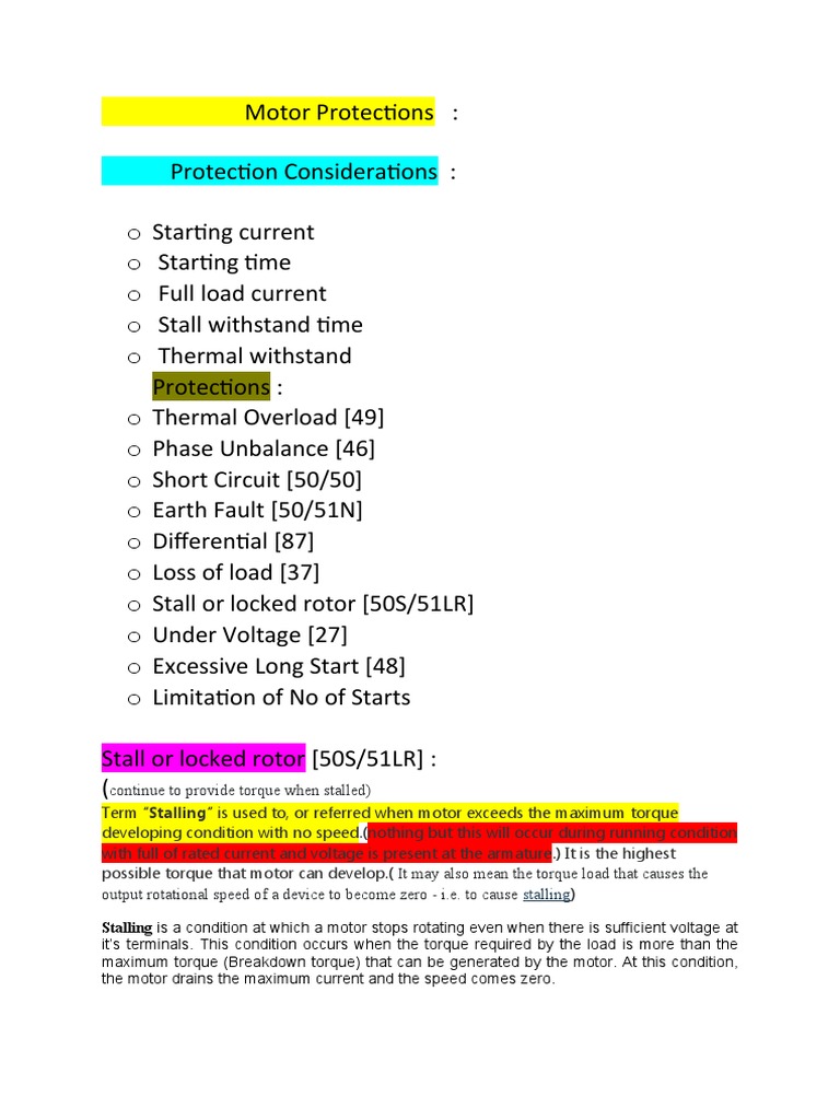 Motor Stall and Locked Rotor Protection | PDF | Electric Motor | Relay